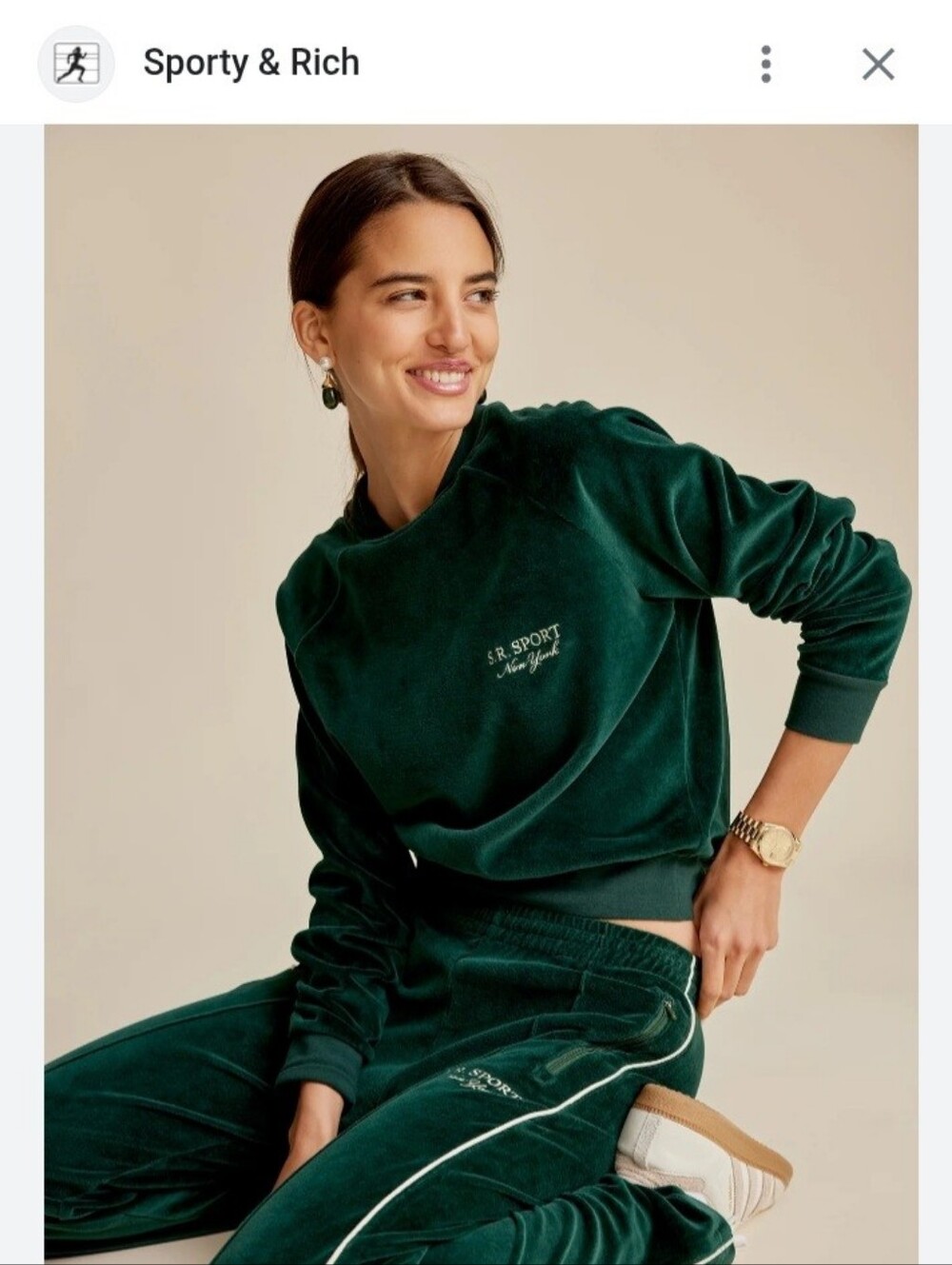 Sporty & Rich Dark Green Velour Sweatshirt